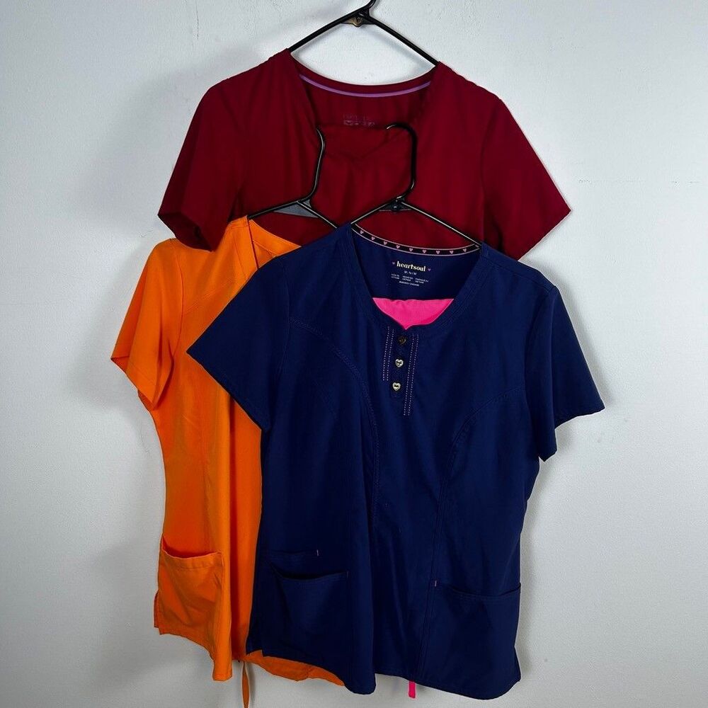 Lot of 3 Medical Scrubs Heartsoul Purple Label Healing Hands Tops Pants Medium